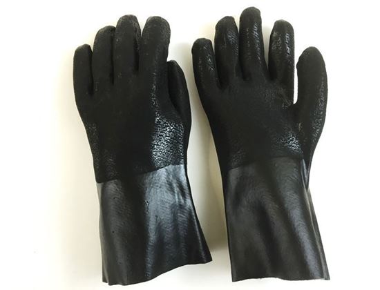 Picture of 12" Black Double Dipped PVC Gloves - Sandy Finish Jersey Lined