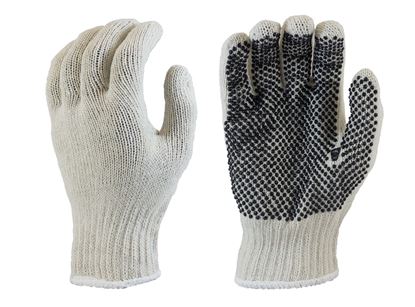 Picture of Natural Color Coated String Knit Gloves - Black PVC Dots 1 Side