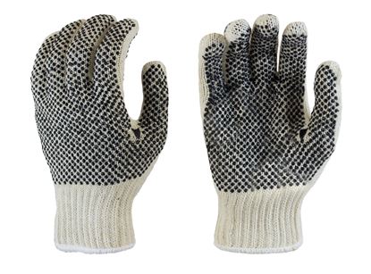 Picture of Natural Color Coated String Knit Gloves - Black PVC Dots 2 Sides