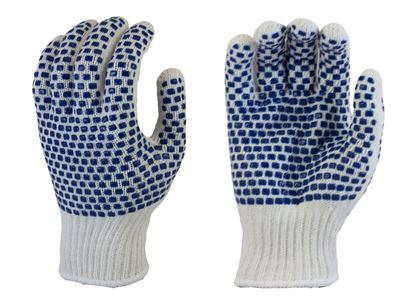 Picture of Natural Color Coating String Knit Gloves - Blue PVC Dots 2 Sides