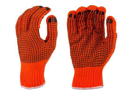 Picture of Orange String Knit Gloves - Black PVC Dots 2 Sides