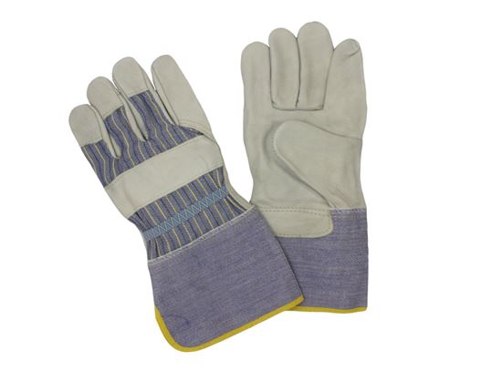 Picture of Cow Grain Leather Patch Palm Gloves - 4 1/2 Inch Rubberized Safety Cuff